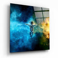 Astronaut Blue Gold Nebula Glass Wall Art
