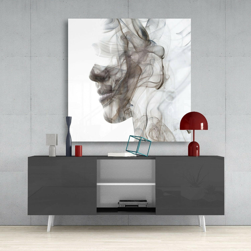 Smoke Silhouette Woman Profile Glass Wall Art
