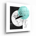 Turquoise Moon Leafy Blindfold Bust Glass Wall Art