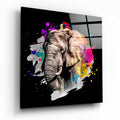 Paint Splash Elephant Head Black Glass Wall Art