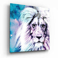 Turquoise Watercolor Lion Portrait Glass Wall Art