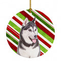 Candy Cane Holiday Christmas Alaskan Malamute Ceramic Ornament Christmas Tree Hanging Decorations for Home Christmas Holiday, Party, Gift, 3 in, Multicolor