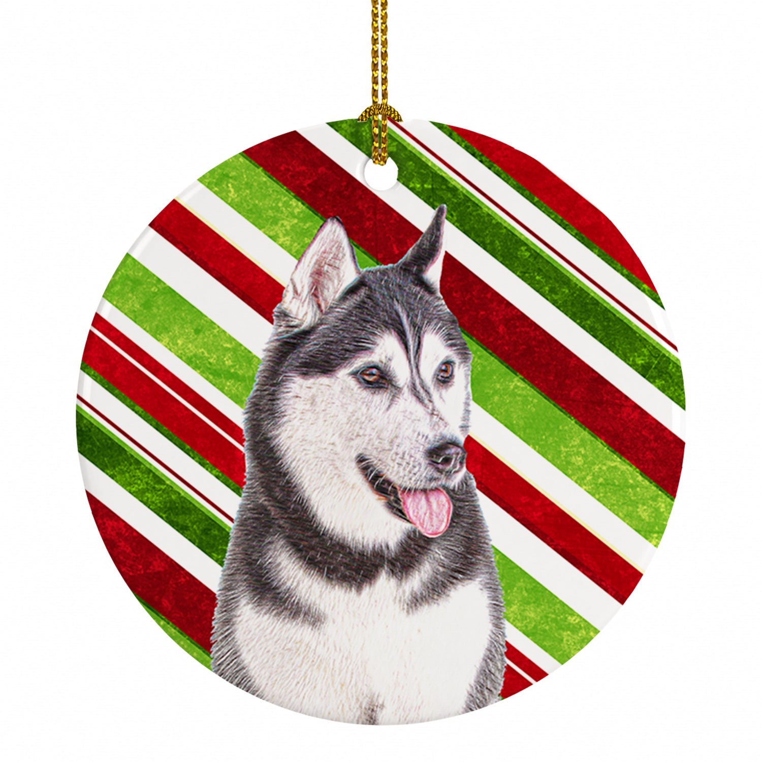 Candy Cane Holiday Christmas Alaskan Malamute Ceramic Ornament Christmas Tree Hanging Decorations for Home Christmas Holiday, Party, Gift, 3 in, Multicolor