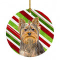 Candy Cane Holiday Christmas Yorkie / Yorkshire Terrier Ceramic Ornament Christmas Tree Hanging Decorations for Home Christmas Holiday, Party, Gift, 3 in, Multicolor