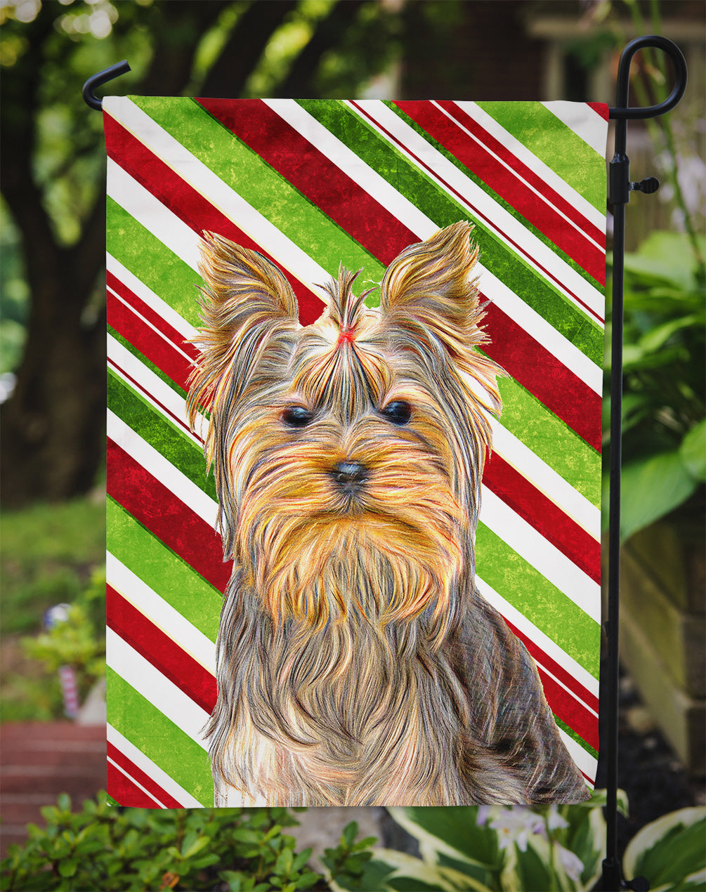 Candy Cane Holiday Christmas Yorkie / Yorkshire Terrier Garden Flag Mailbox Decorative Yard Banner Outside Patio Artwork for Flower Beds, Garden Size, Multicolor