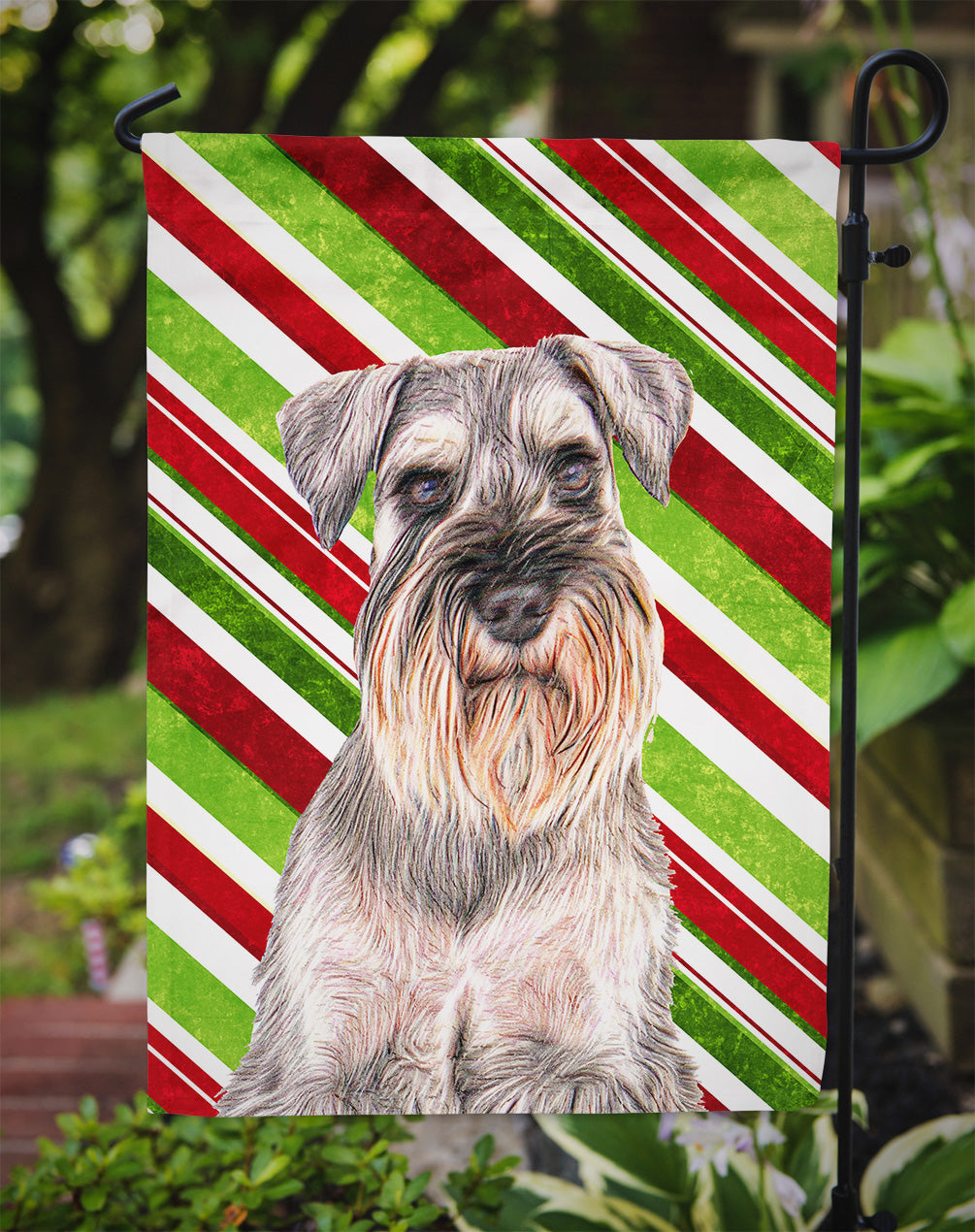 Candy Cane Holiday Christmas Schnauzer Garden Flag Mailbox Decorative Yard Banner Outside Patio Artwork for Flower Beds, Garden Size, Multicolor