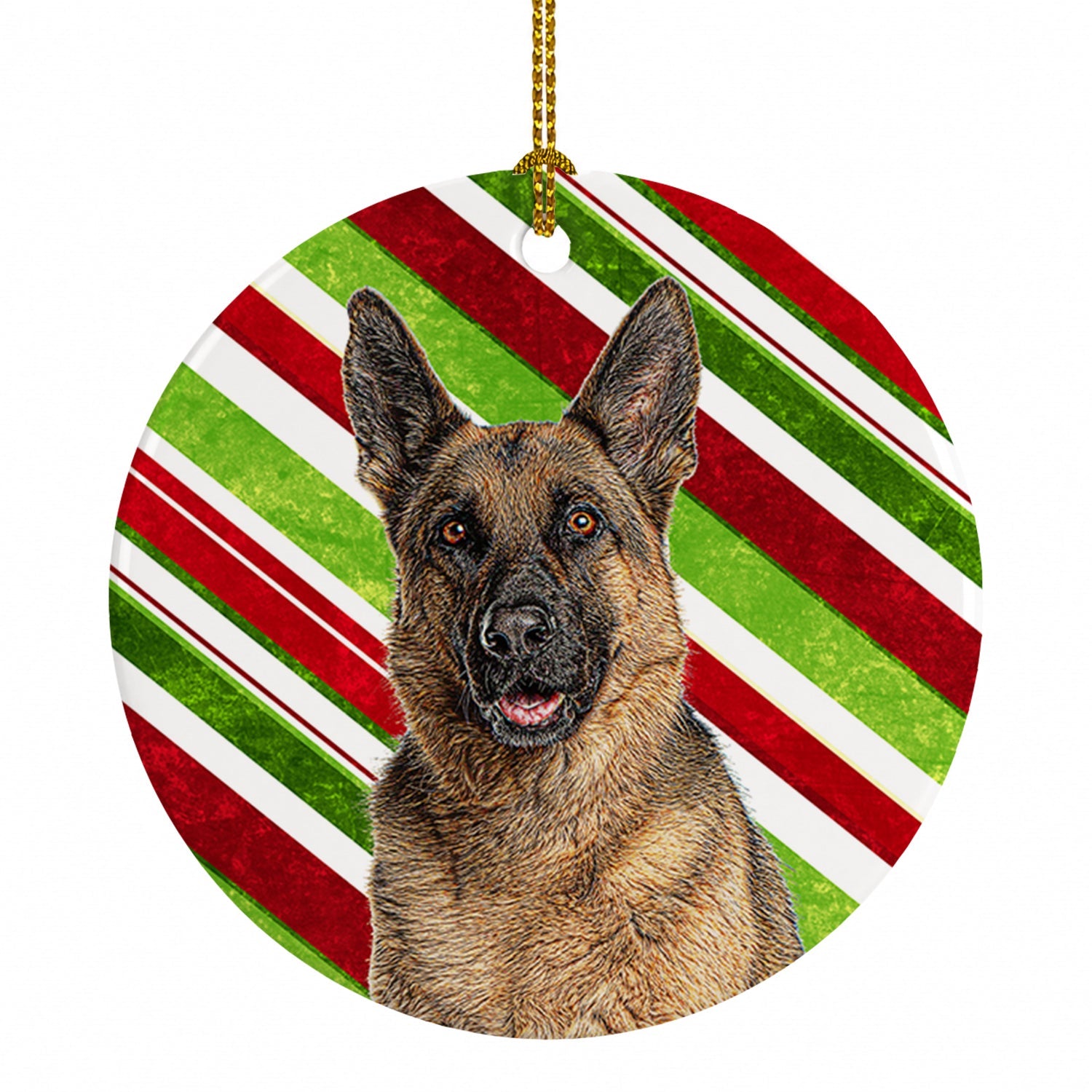 Candy Cane Holiday Christmas German Shepherd Ceramic Ornament Christmas Tree Hanging Decorations for Home Christmas Holiday, Party, Gift, 3 in, Multicolor