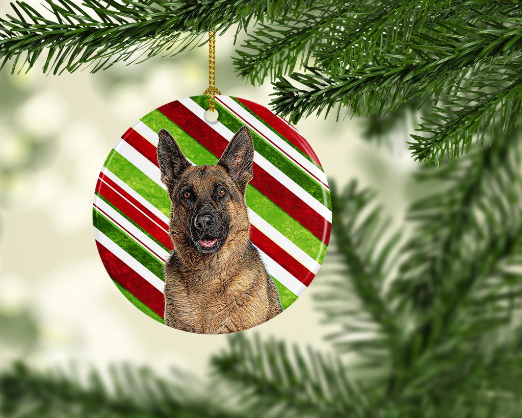 Candy Cane Holiday Christmas German Shepherd Ceramic Ornament Christmas Tree Hanging Decorations for Home Christmas Holiday, Party, Gift, 3 in, Multicolor