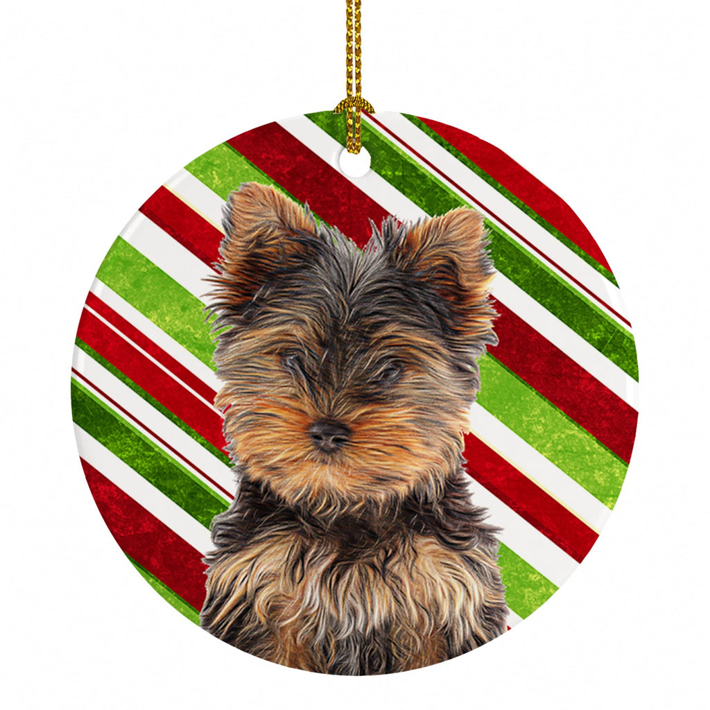Candy Cane Holiday Christmas Yorkie Puppy / Yorkshire Terrier Ceramic Ornament Christmas Tree Hanging Decorations for Home Christmas Holiday, Party, Gift, 3 in, Multicolor