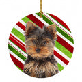 Candy Cane Holiday Christmas Yorkie Puppy / Yorkshire Terrier Ceramic Ornament Christmas Tree Hanging Decorations for Home Christmas Holiday, Party, Gift, 3 in, Multicolor