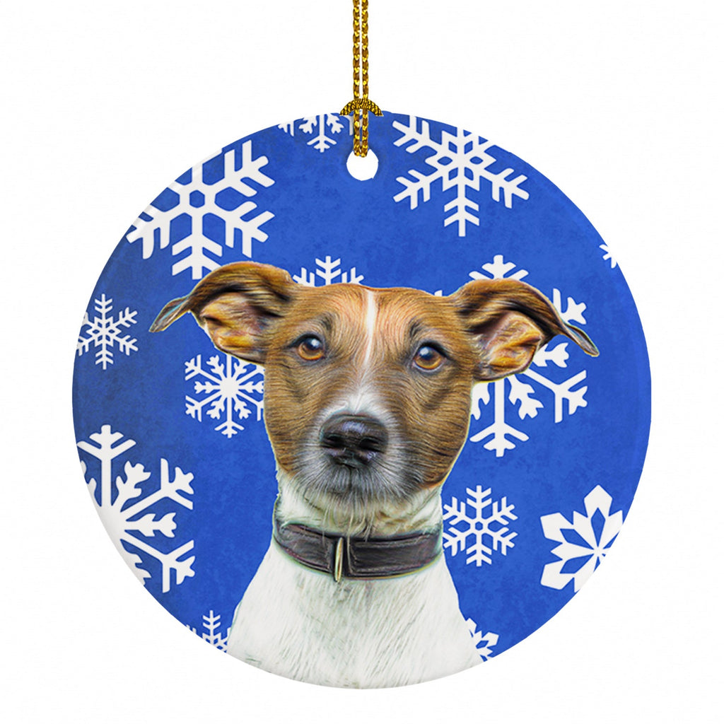 Winter Snowflakes Holiday Jack Russell Terrier Ceramic Ornament Christmas Tree Hanging Decorations for Home Christmas Holiday, Party, Gift, 3 in, Multicolor