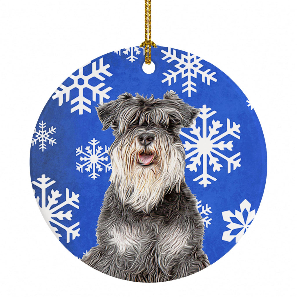 Winter Snowflakes Holiday Schnauzer Ceramic Ornament Christmas Tree Hanging Decorations for Home Christmas Holiday, Party, Gift, 3 in, Multicolor