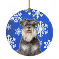Winter Snowflakes Holiday Schnauzer Ceramic Ornament Christmas Tree Hanging Decorations for Home Christmas Holiday, Party, Gift, 3 in, Multicolor