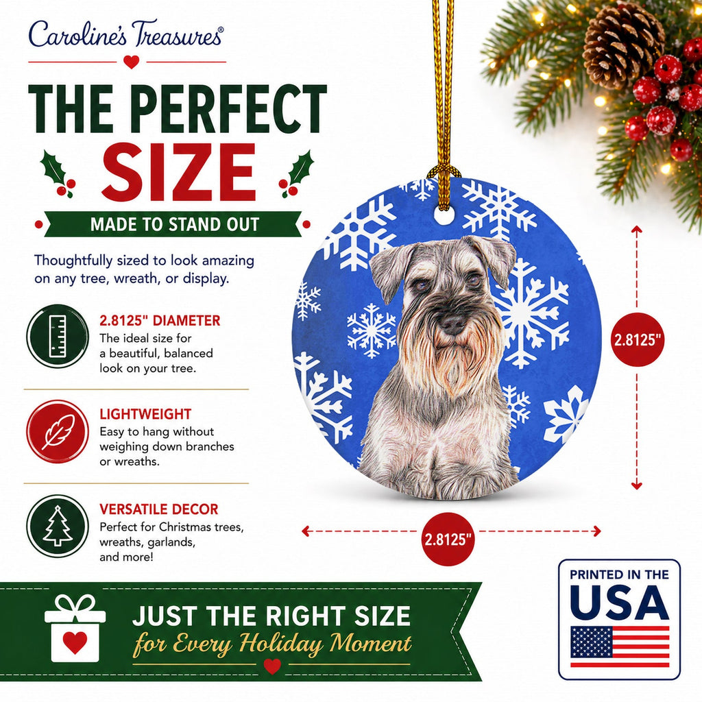 Winter Snowflakes Holiday Schnauzer Ceramic Ornament Christmas Tree Hanging Decorations for Home Christmas Holiday, Party, Gift, 3 in, Multicolor