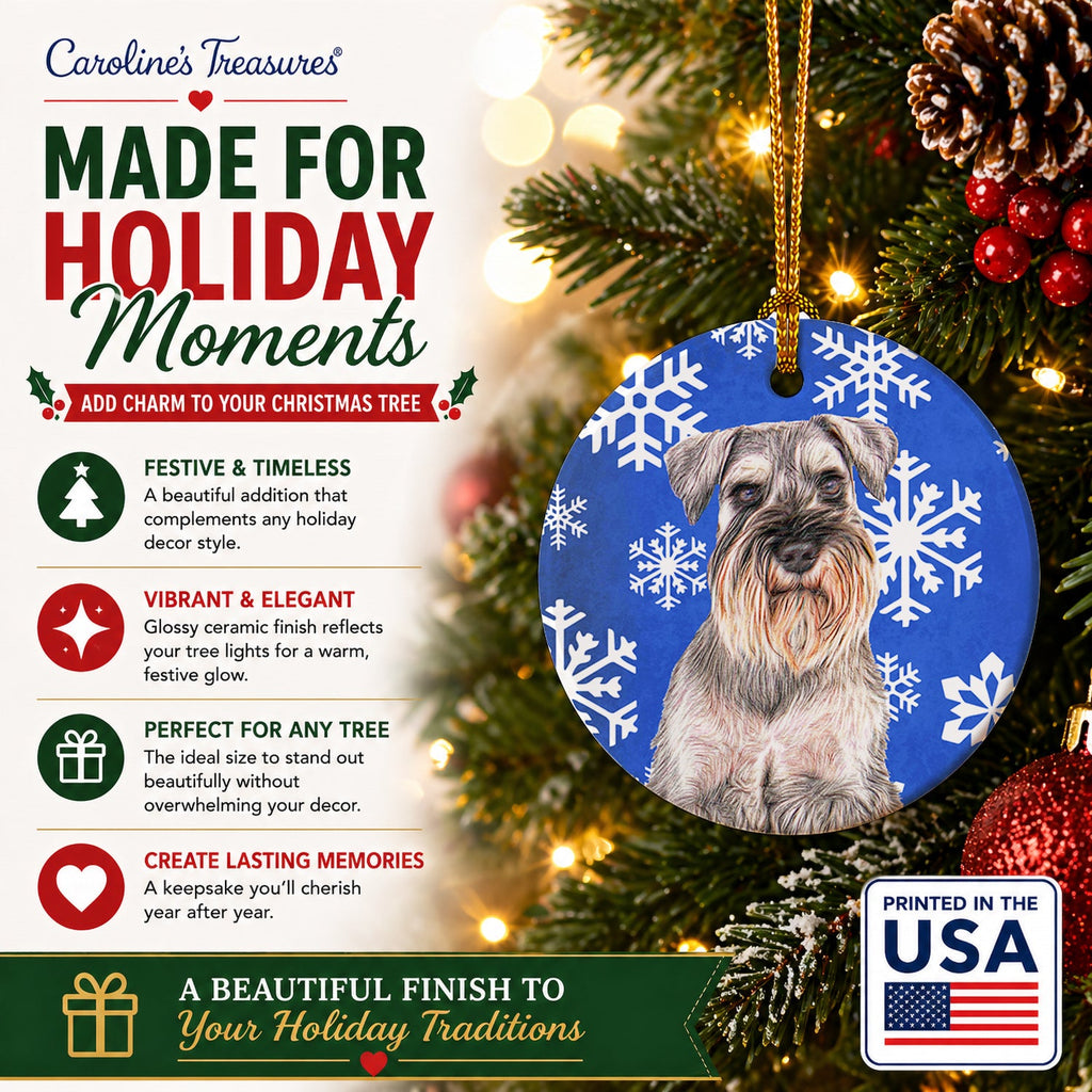 Winter Snowflakes Holiday Schnauzer Ceramic Ornament Christmas Tree Hanging Decorations for Home Christmas Holiday, Party, Gift, 3 in, Multicolor