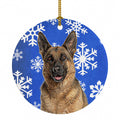 Winter Snowflakes Holiday German Shepherd Ceramic Ornament Christmas Tree Hanging Decorations for Home Christmas Holiday, Party, Gift, 3 in, Multicolor