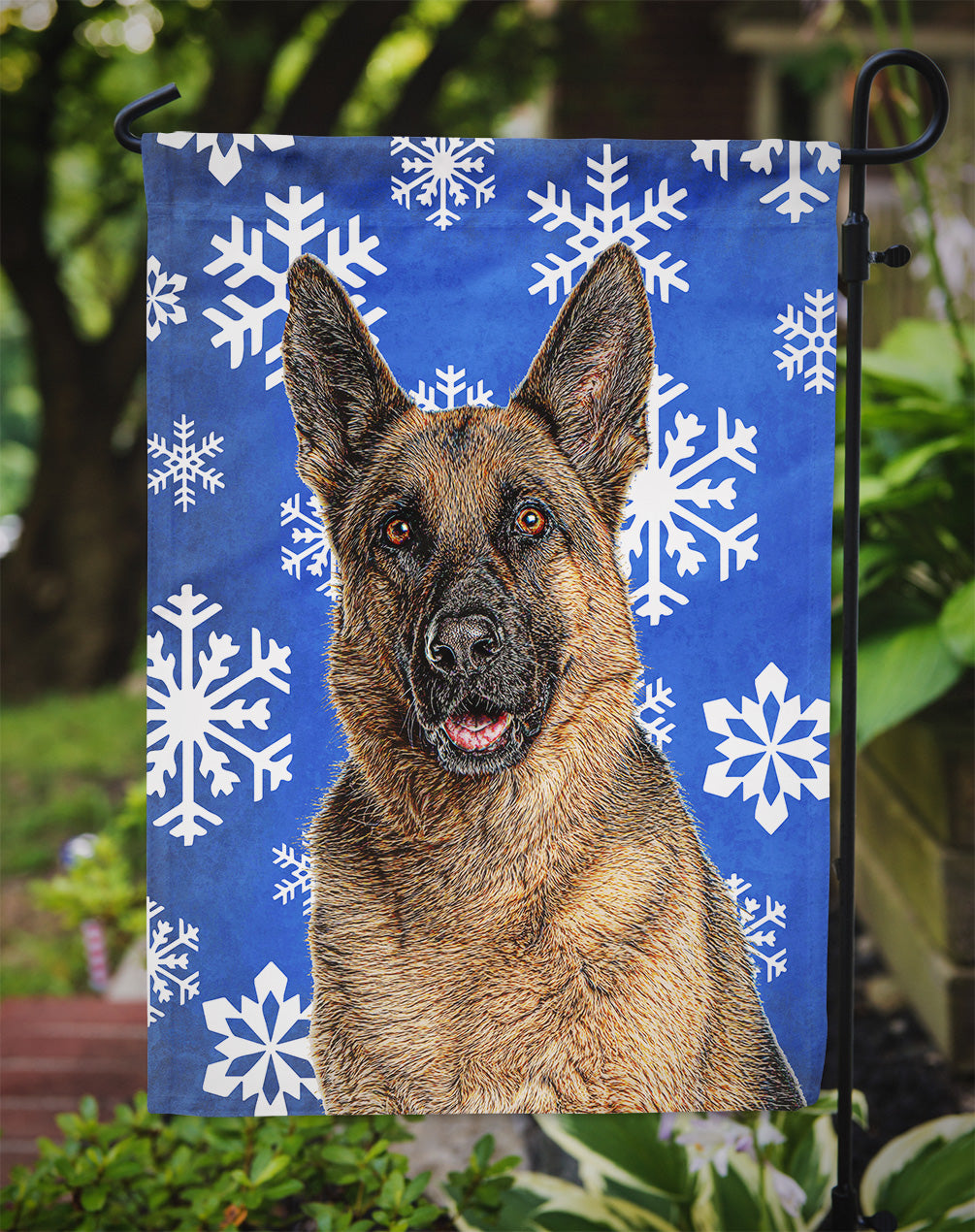 Winter Snowflakes Holiday German Shepherd Garden Flag Mailbox Decorative Yard Banner Outside Patio Artwork for Flower Beds, Garden Size, Multicolor