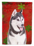 Red Snowflakes Holiday Christmas Alaskan Malamute House Flag 28x40 Porch Sleeve Pole Decorative Outside Yard Banner Artwork Wall Hanging, Polyester
