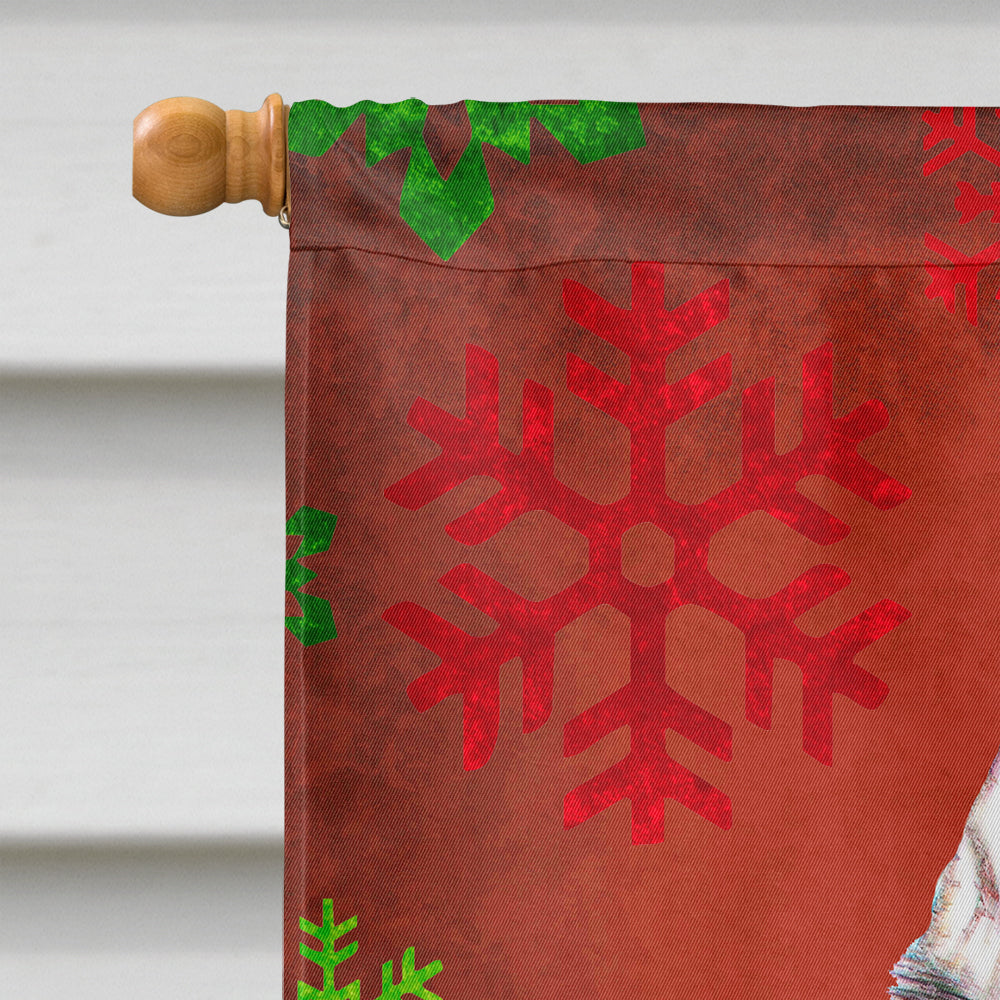 Red Snowflakes Holiday Christmas Alaskan Malamute House Flag 28x40 Porch Sleeve Pole Decorative Outside Yard Banner Artwork Wall Hanging, Polyester