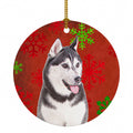 Red Snowflakes Holiday Christmas  Alaskan Malamute Ceramic Ornament Christmas Tree Hanging Decorations for Home Christmas Holiday, Party, Gift, 3 in, Multicolor