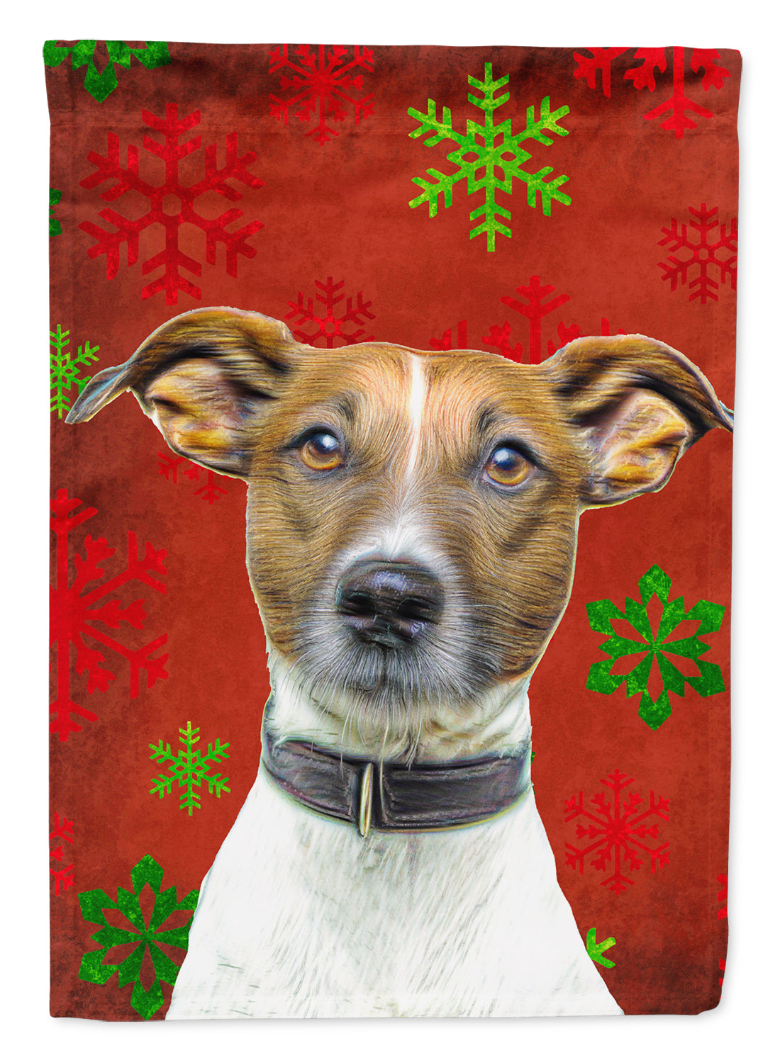 Red Snowflakes Holiday Christmas Jack Russell Terrier House Flag 28x40 Porch Sleeve Pole Decorative Outside Yard Banner Artwork Wall Hanging, Polyester