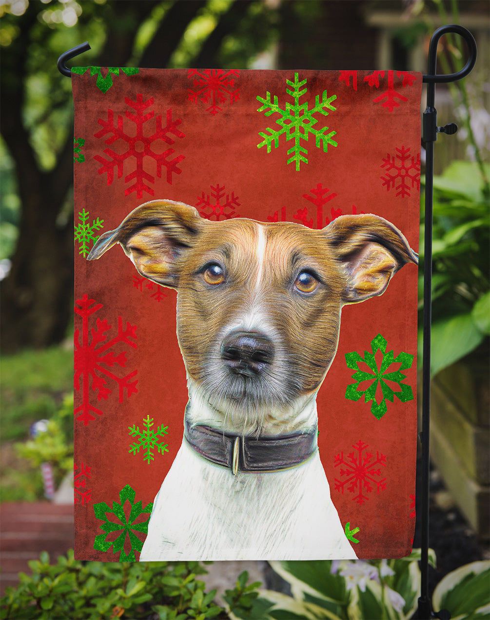 Red Snowflakes Holiday Christmas  Jack Russell Terrier Garden Flag Mailbox Decorative Yard Banner Outside Patio Artwork for Flower Beds, Garden Size, Multicolor