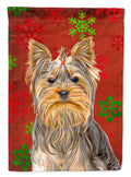 Red Snowflakes Holiday Christmas Yorkie / Yorkshire Terrier House Flag 28x40 Porch Sleeve Pole Decorative Outside Yard Banner Artwork Wall Hanging, Polyester