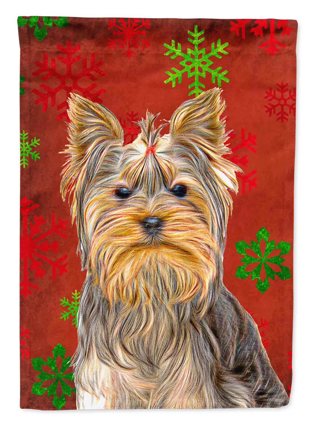 Red Snowflakes Holiday Christmas  Yorkie / Yorkshire Terrier Garden Flag Mailbox Decorative Yard Banner Outside Patio Artwork for Flower Beds, Garden Size, Multicolor