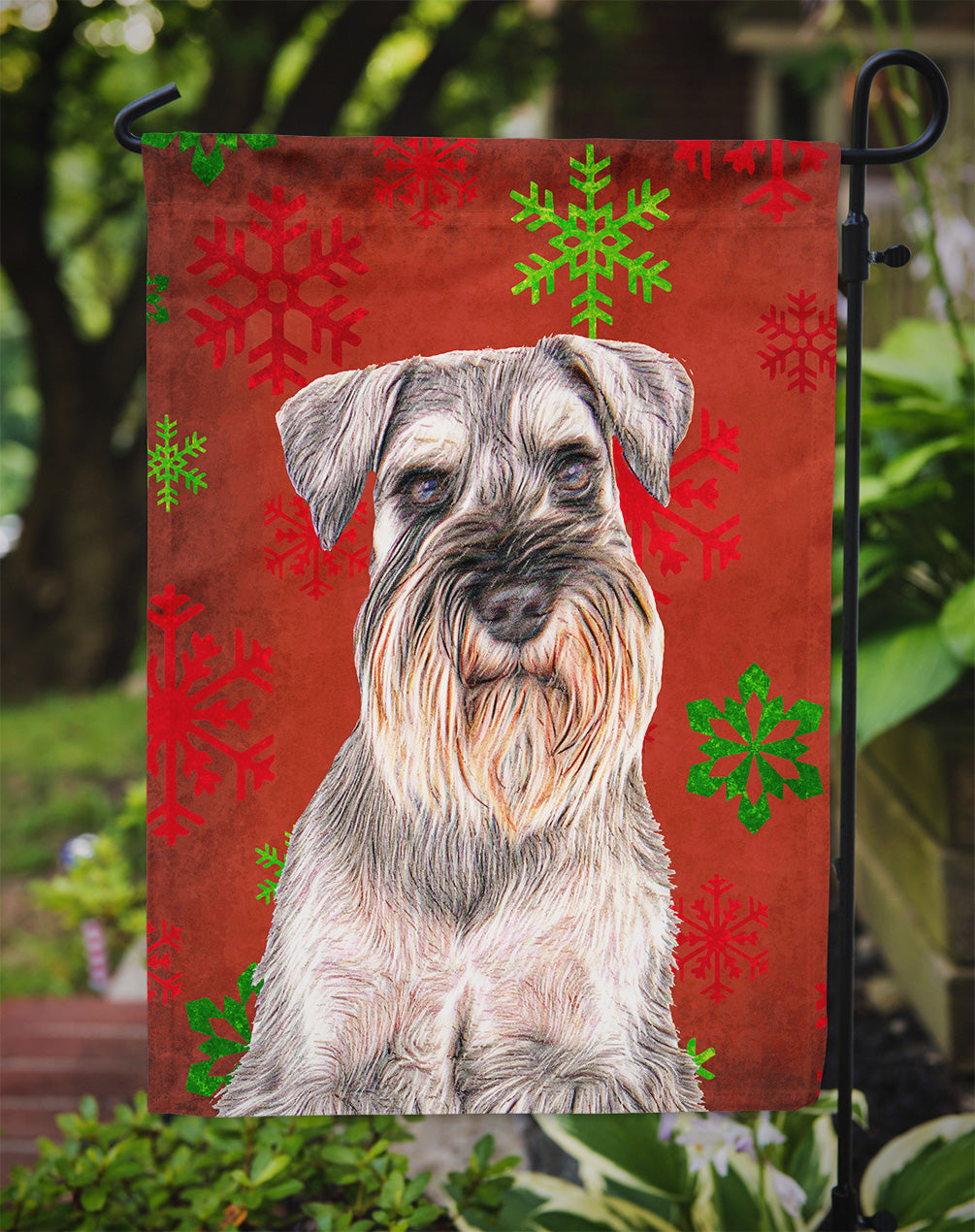 Red Snowflakes Holiday Christmas  Schnauzer Garden Flag Mailbox Decorative Yard Banner Outside Patio Artwork for Flower Beds, Garden Size, Multicolor