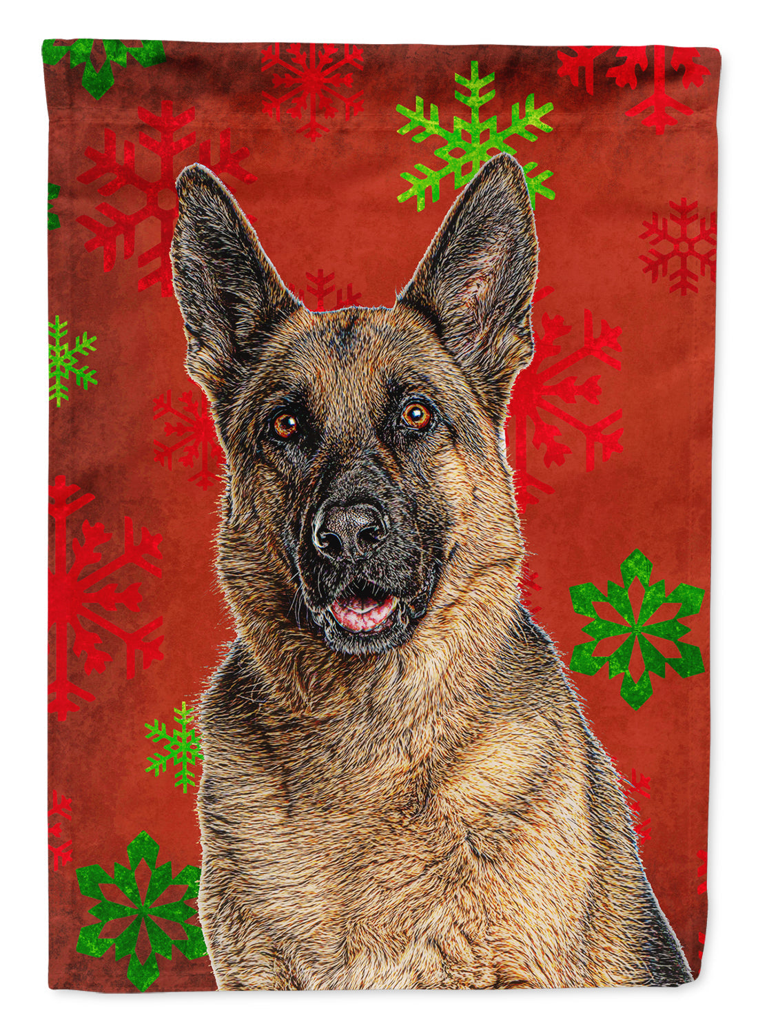 Red Snowflakes Holiday Christmas German Shepherd House Flag 28x40 Porch Sleeve Pole Decorative Outside Yard Banner Artwork Wall Hanging, Polyester