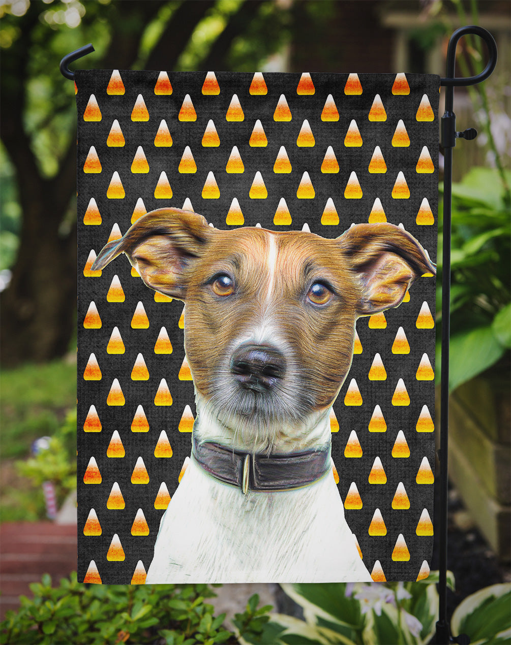 Candy Corn Halloween Jack Russell Terrier Garden Flag Mailbox Decorative Yard Banner Outside Patio Artwork for Flower Beds, Garden Size, Multicolor