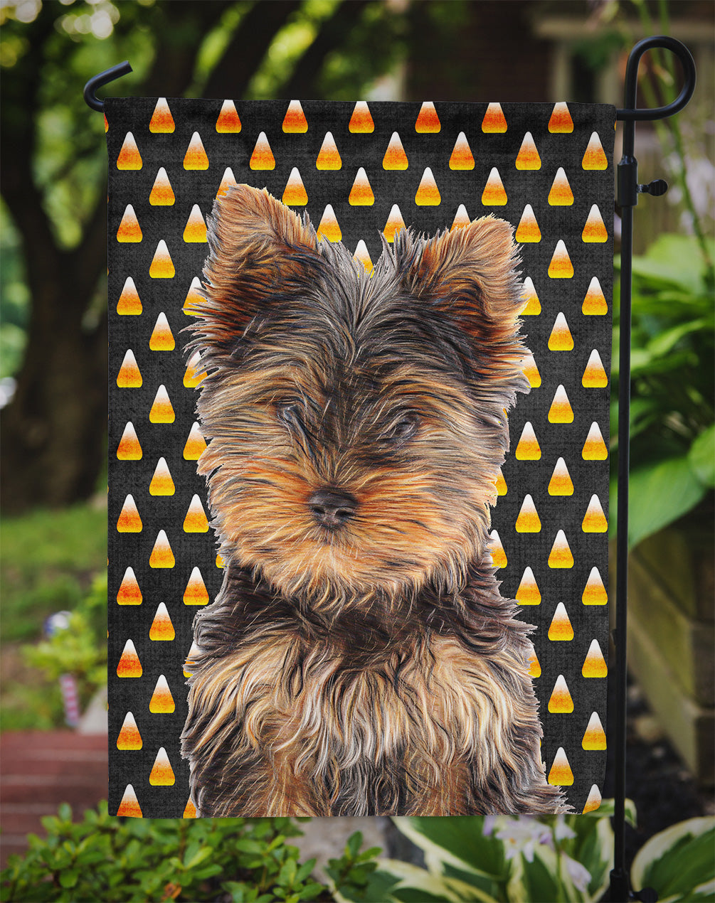Candy Corn Halloween Yorkie Puppy / Yorkshire Terrier Garden Flag Mailbox Decorative Yard Banner Outside Patio Artwork for Flower Beds, Garden Size, Multicolor