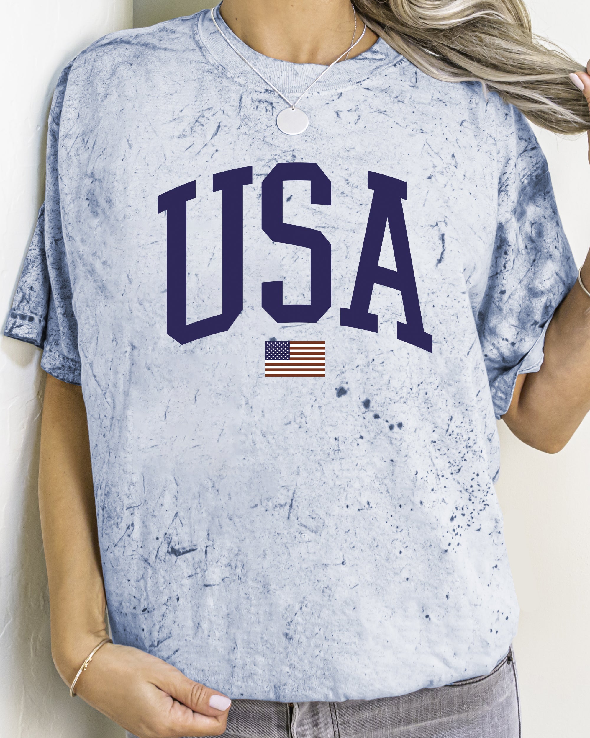 USA Flag Color Blast Patriotic American Pride Emblem in Vintage Americana Style for Independence Day Comfort Colors Tee