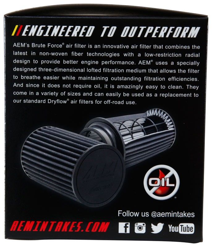 AEM Induction AEM 2.75in Flange ID x 4.75in Top OD x 5.5in Base OD x 5in Height Offset Flange DryFlow Air Filter 21-202BF-OS