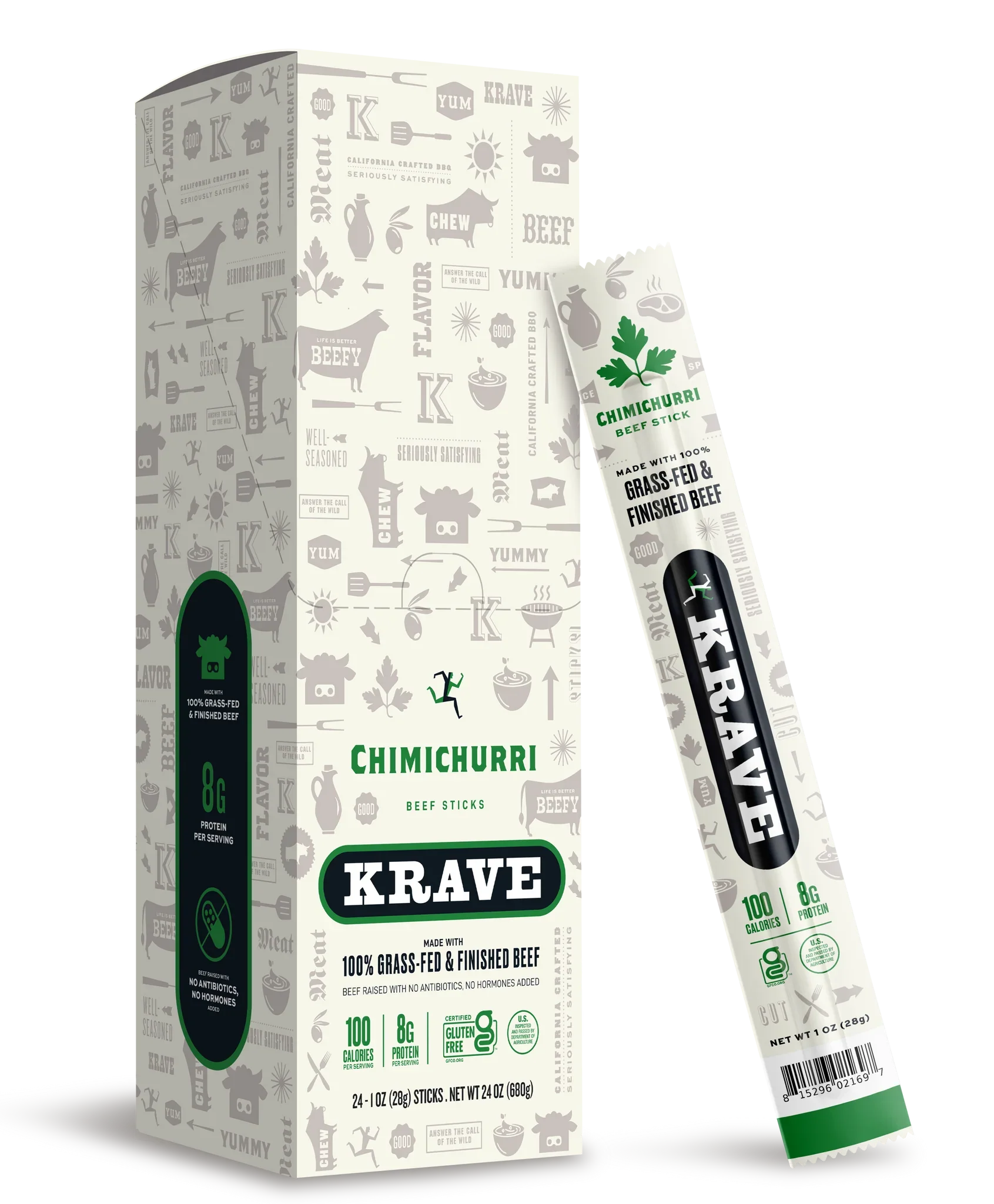 Krave - Beef Chimichurri Snack Sticks, 1 oz (Pack of 24) - Gluten-Free Protein