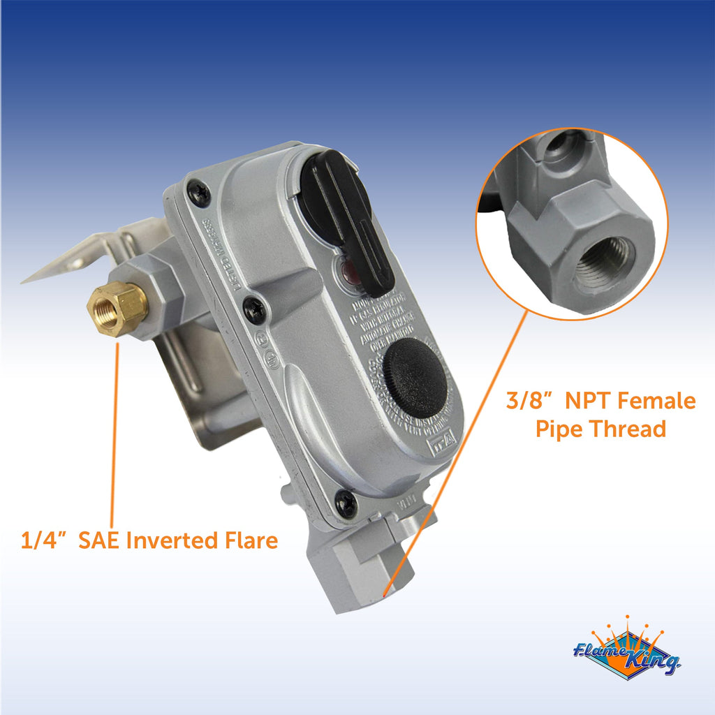 Flame King 2 Stage Auto Propane Gas Regulator with Pls Cover & Long Mount Bracket & 2-12" Pigtails