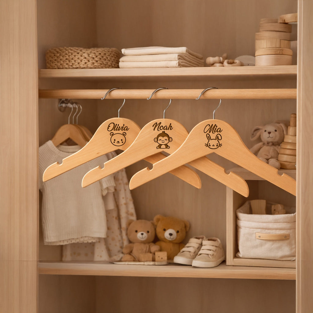 Personalized Baby Hangers – Engraved Name Wooden Hangers (2 Pack)