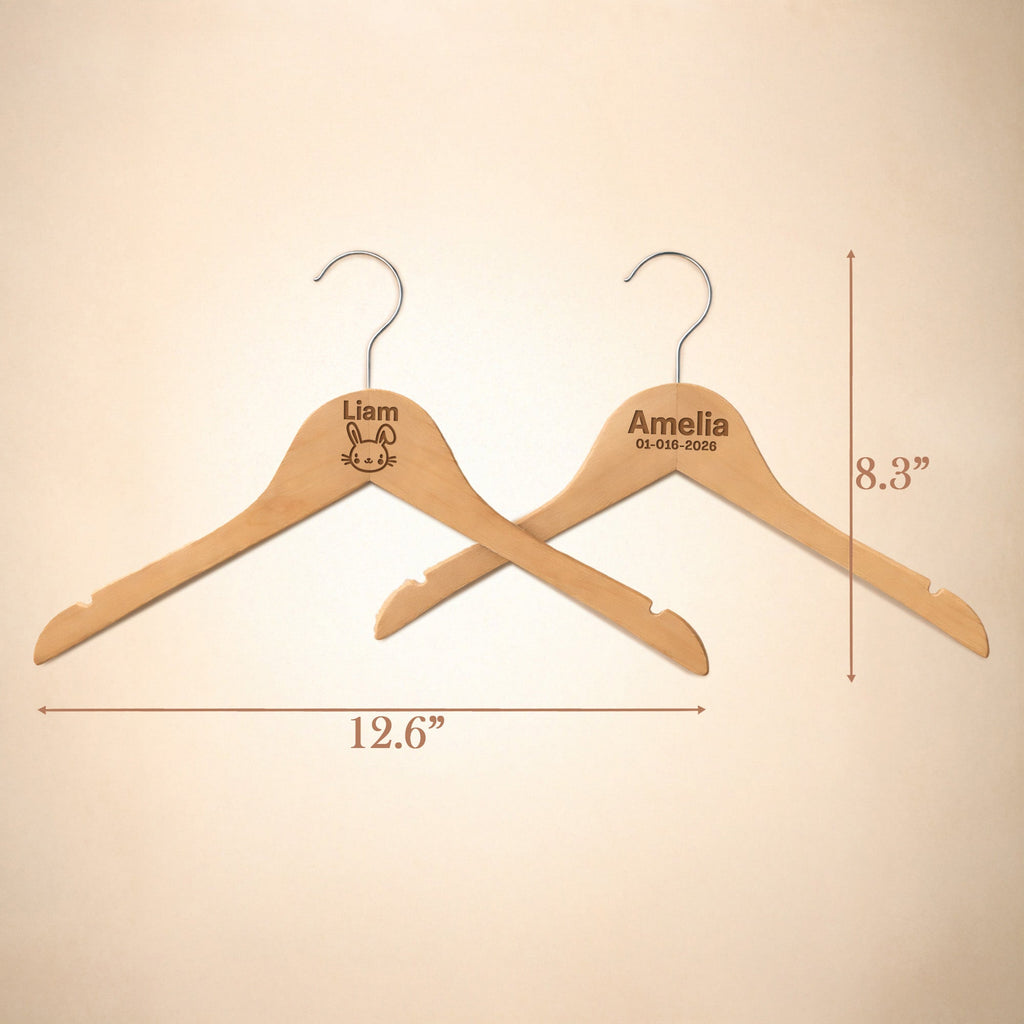 Personalized Baby Hangers – Engraved Name Wooden Hangers (2 Pack)