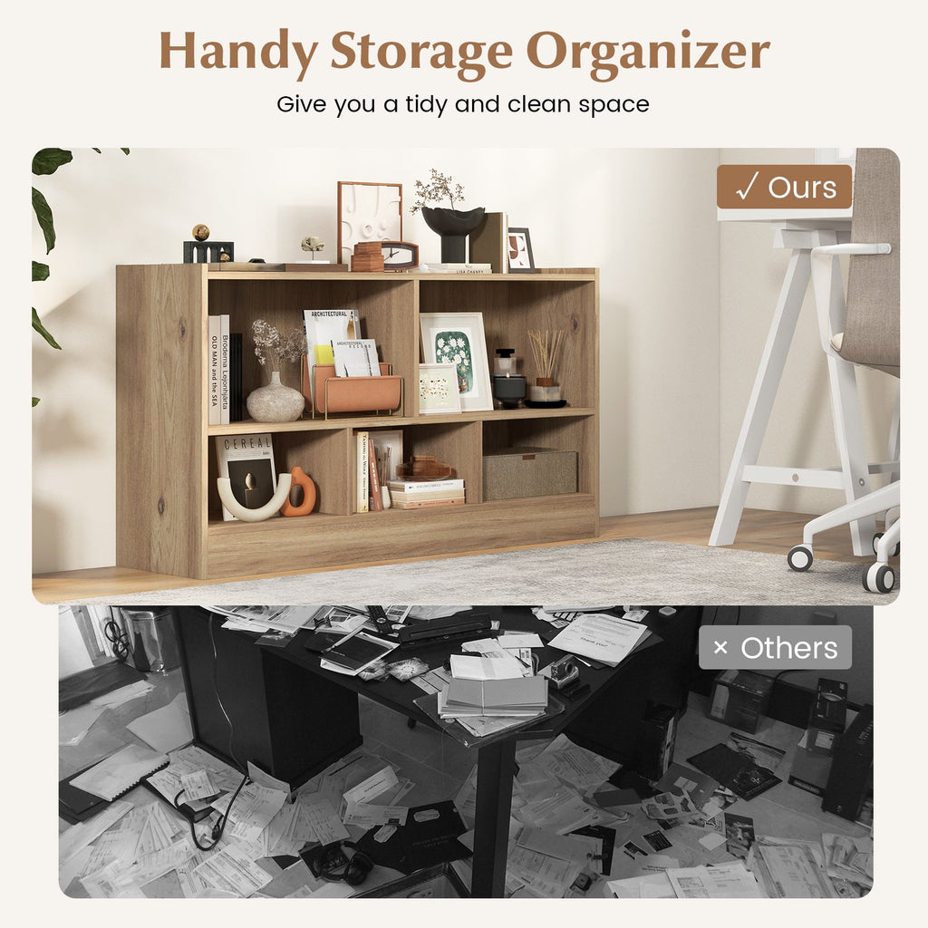 Kids 2-Shelf Bookcase 5-Cube Wood Toy Storage Cabinet Organizer-Natural