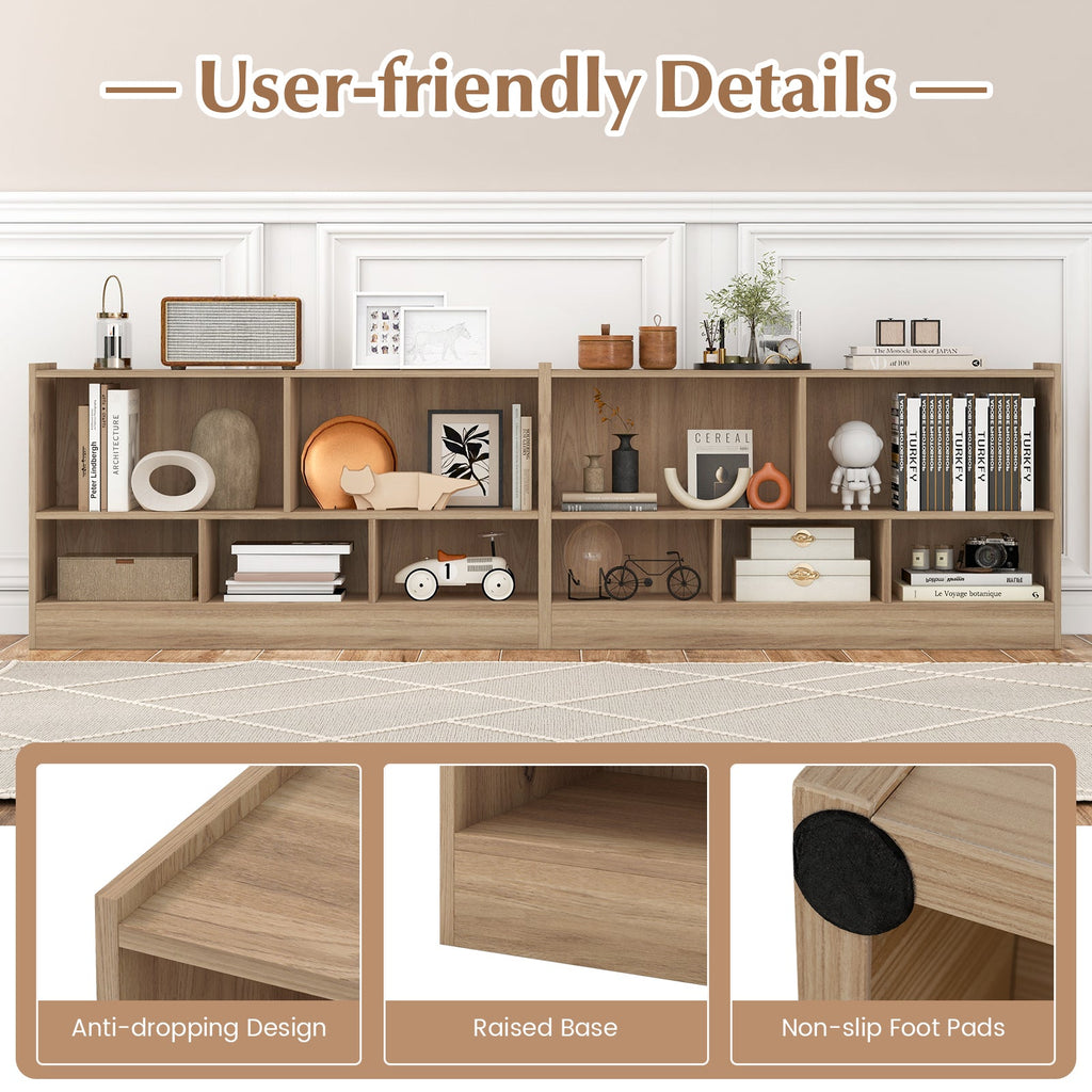 Kids 2-Shelf Bookcase 5-Cube Wood Toy Storage Cabinet Organizer-Natural