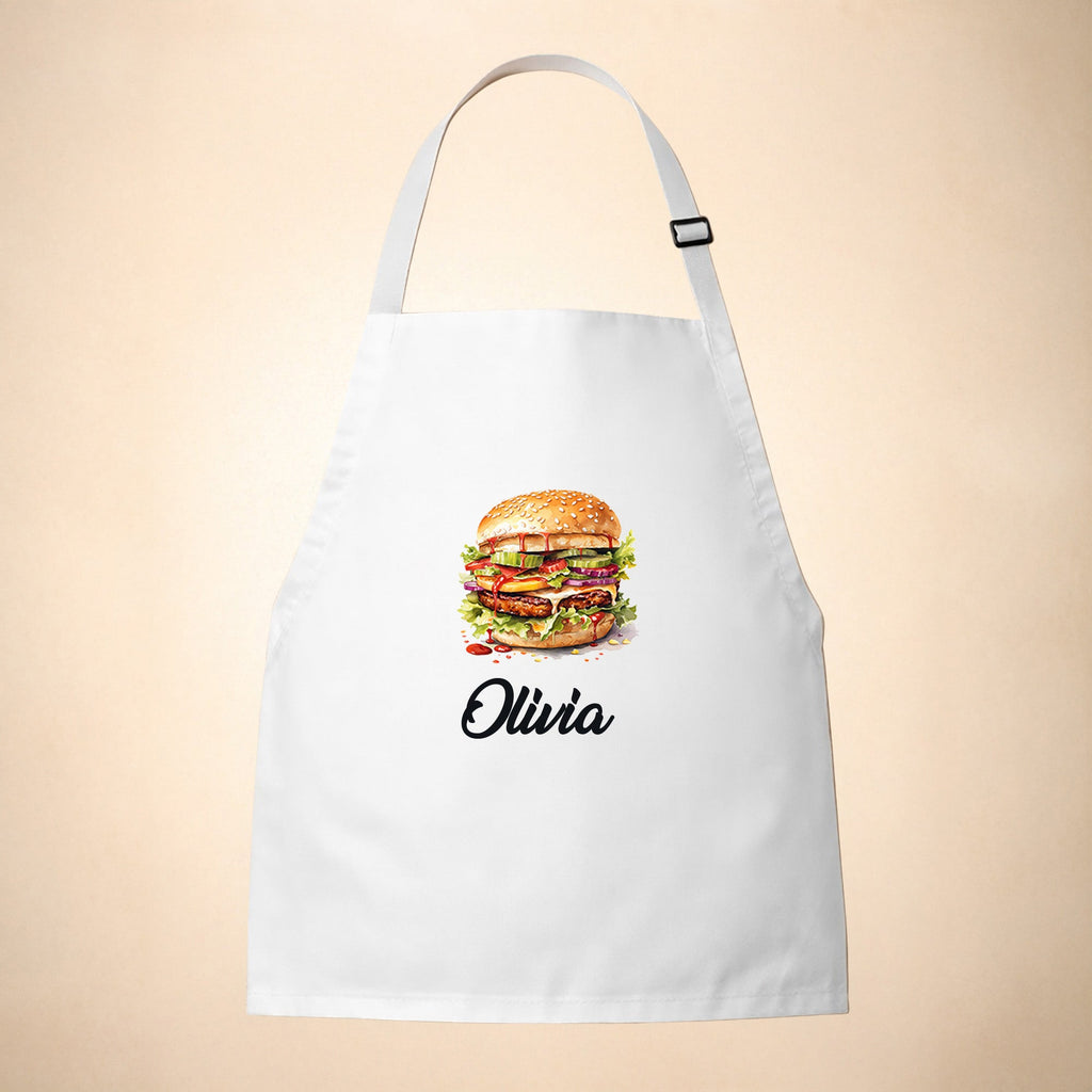 Personalized Kids Apron for Cooking, Food Designs Unisex Aprons, Pancake, Burger, Hotdog, Popcorn, Cupcake