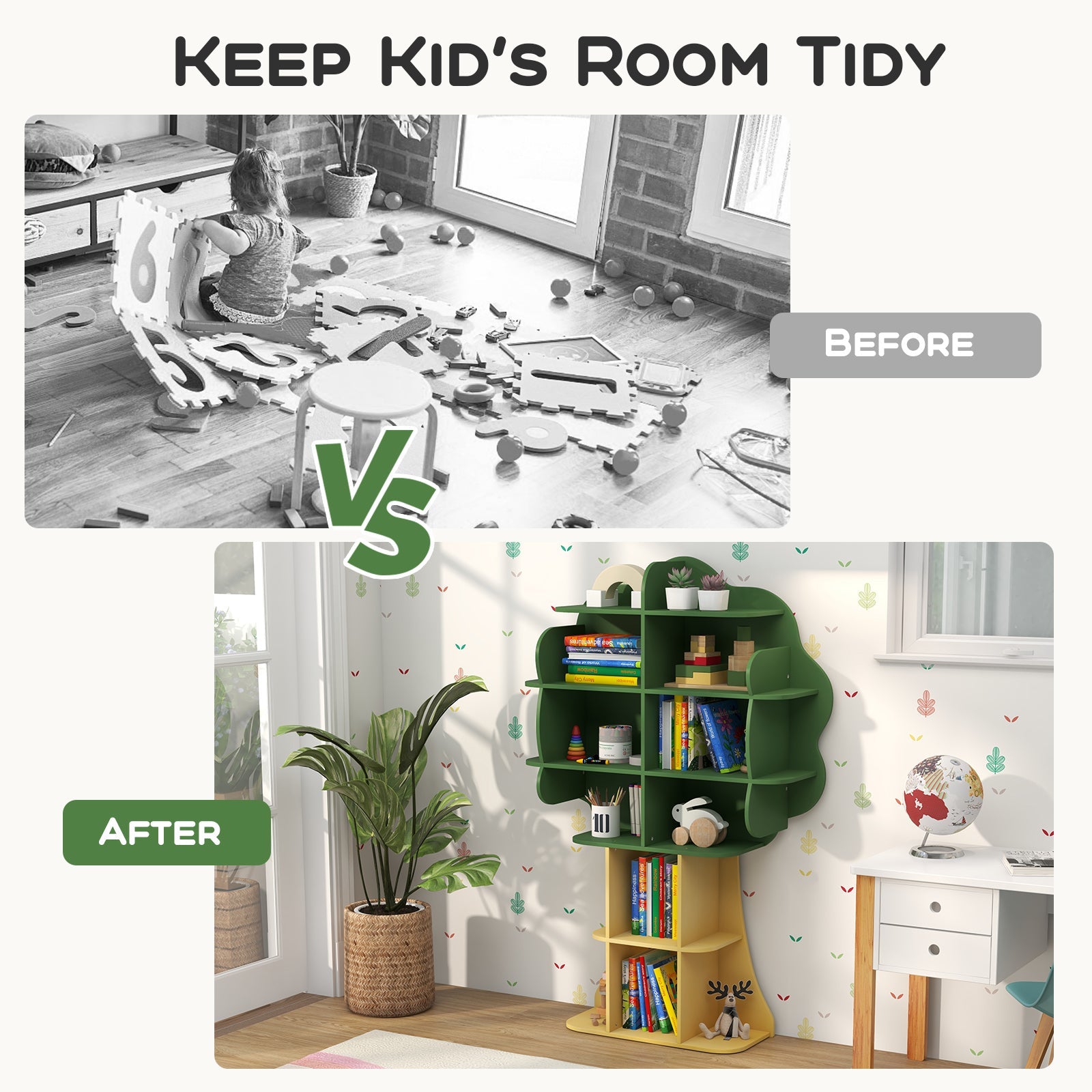 Green Kids Bookcase Shelf Toy Storage Organizer with Open Storage Shelves