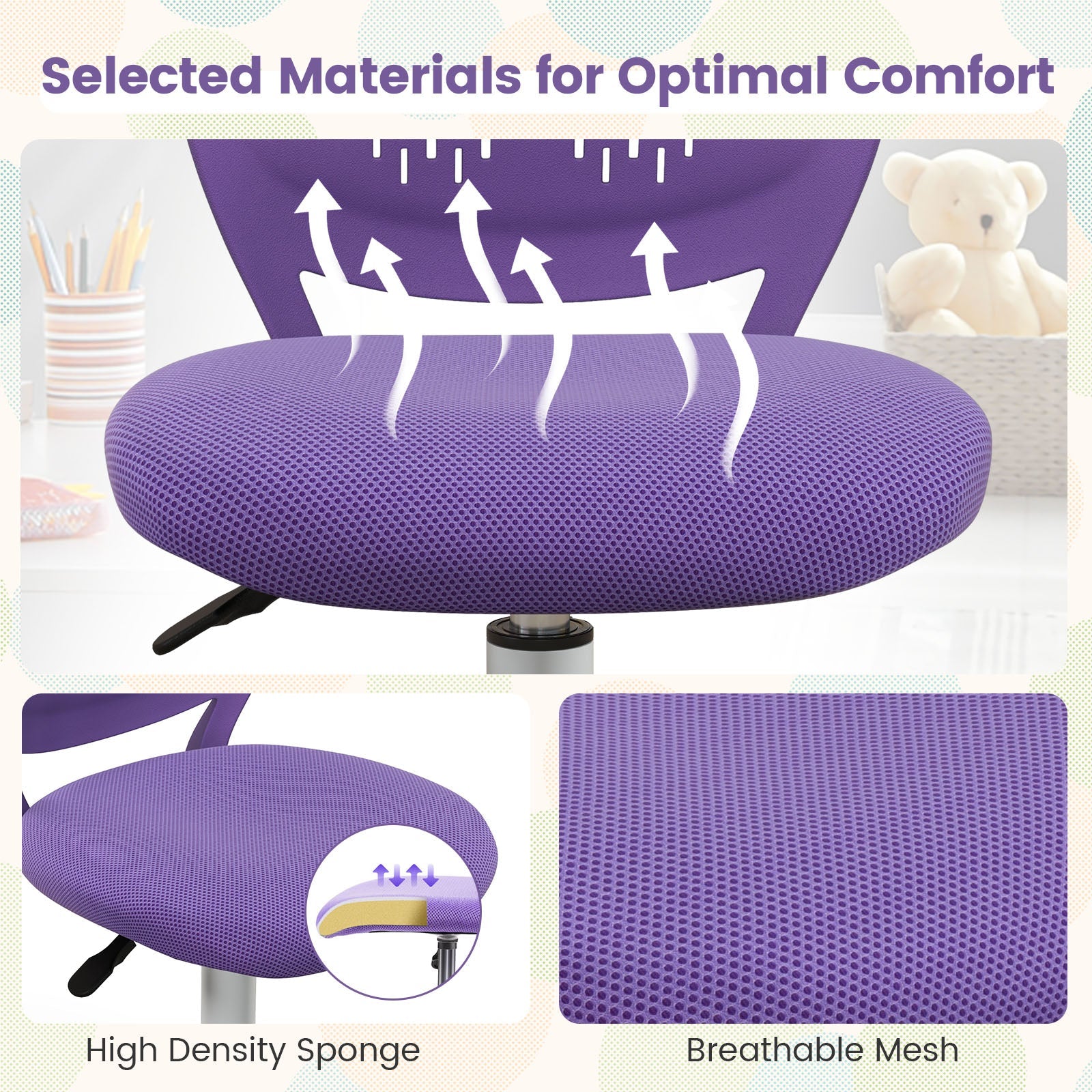 Ergonomic Children Study Chair with Adjustable Height-Purple