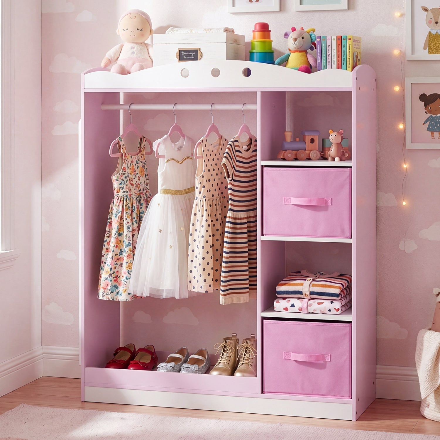 Kids Dress Up Storage with Full Length Mirror - Pink