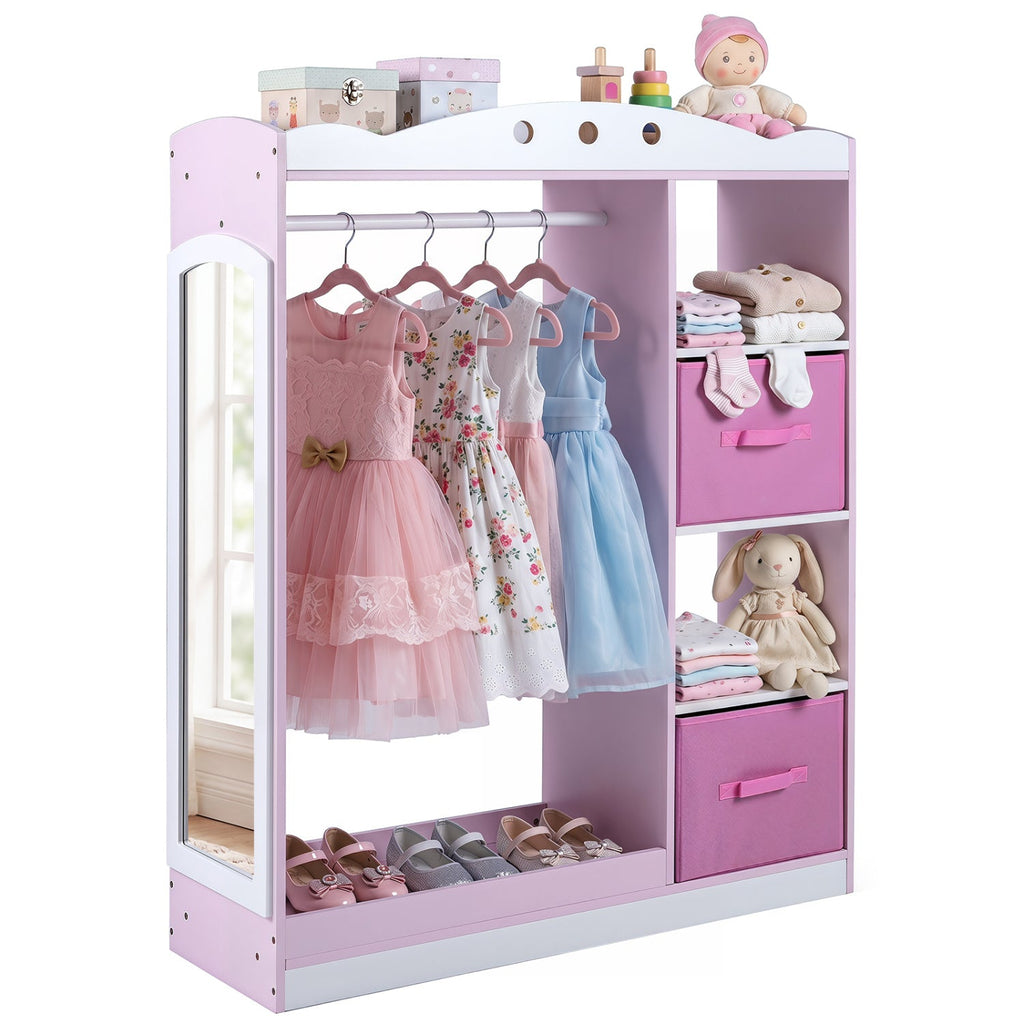 Kids Dress Up Storage with Full Length Mirror - Pink