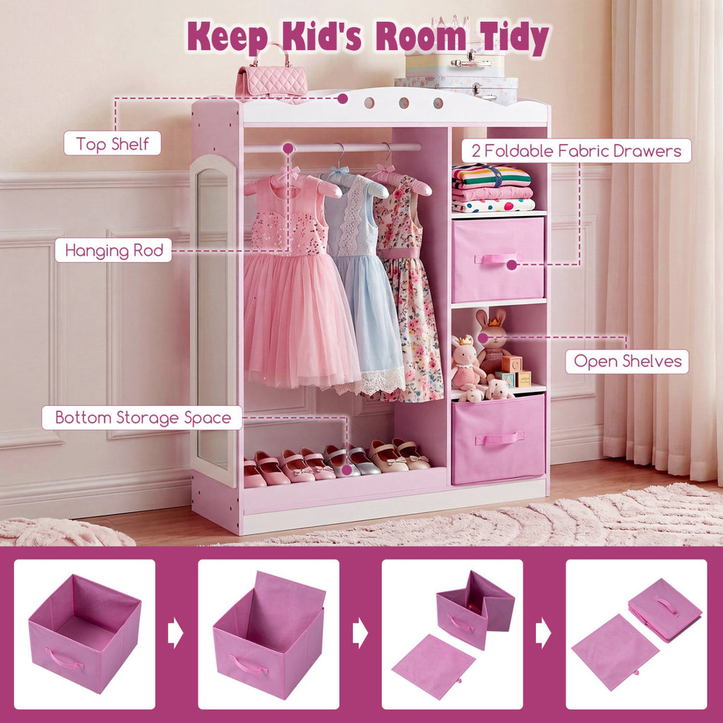 Kids Dress Up Storage with Full Length Mirror - Pink