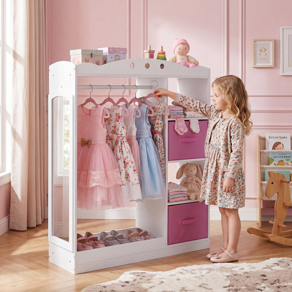 Kids Dress Up Storage with Full Length Mirror - Pink