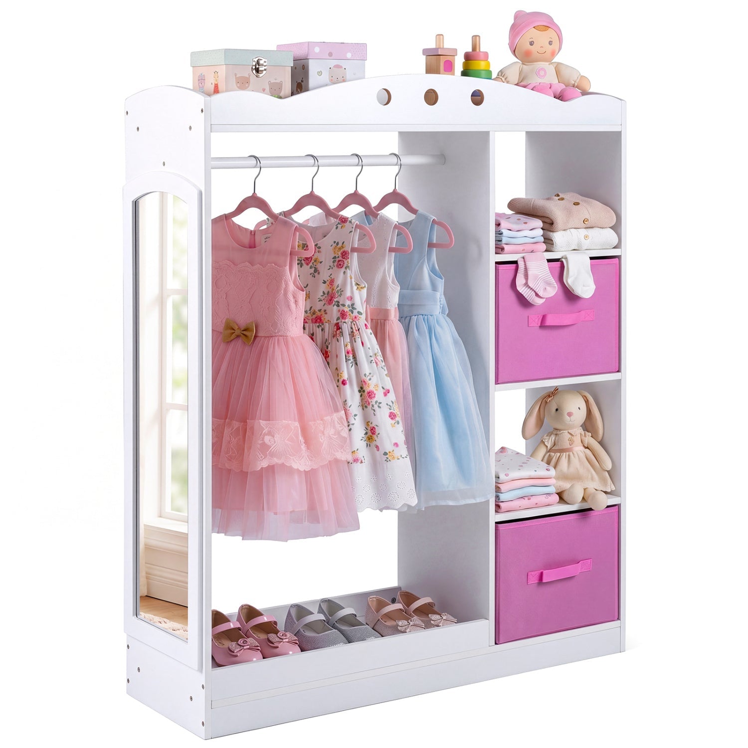 Kids Dress Up Storage with Full Length Mirror - Pink
