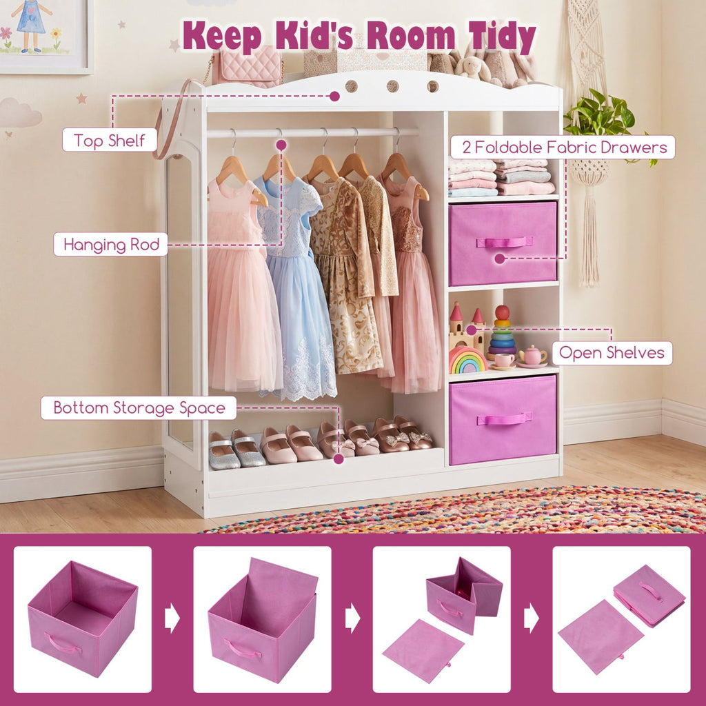 Kids Dress Up Storage with Full Length Mirror - Pink