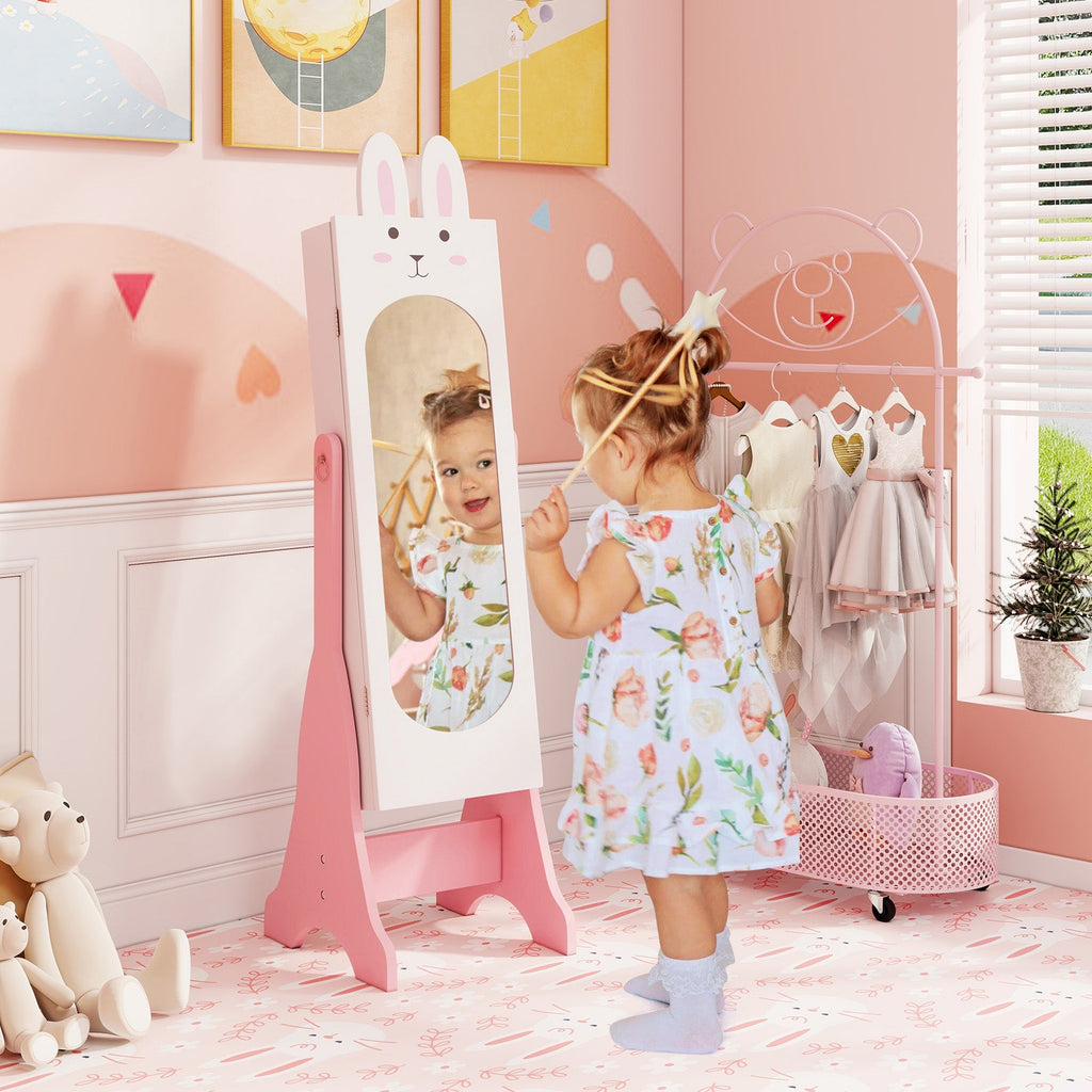 Kids Jewelry Armoire Cabinet with 2 Tilt Angles and Large Capacity-White